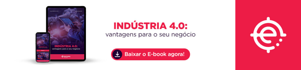Banner da Encopel divulga e-book sobre Indústria 4.0, com mockups em celular e tablet, chamada “Indústria 4.0: vantagens para o seu negócio” e botão “Baixar o E-book agora!”.
